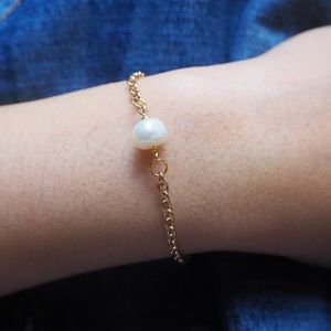 Natural Freshwater Pearl Gold Chain Bracelet